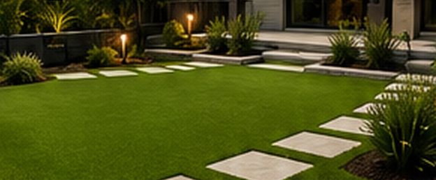 Artificial turf lawn with paver stepping stones